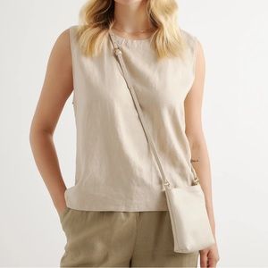 Quince Italian Pebbled Leather Phone Crossbody Bag in Stone